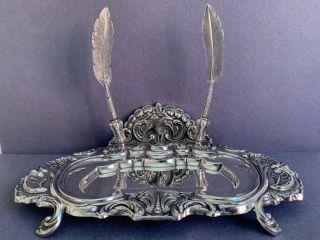 Gorgeous Marked Sterling Silver 925 Desk Pen Stand With Eagle Figure.  770 Gr