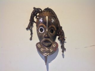 A African Wooden Hand Carved Tribal Bambara Mali Mask Metal Mounts