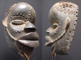 Rare Wobe Bete Mask Ivory Coast West Africa With Decorative Studs And Real Hair