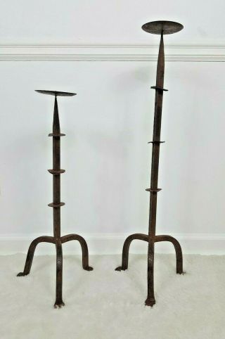 Gothic Wrought Iron 17th Century Handmade Pricket Floor Candle Stand Candlestick