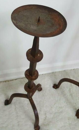 Gothic Wrought Iron 17th Century Handmade Pricket Floor Candle Stand Candlestick 3