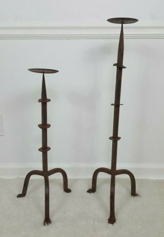 Gothic Wrought Iron 17th Century Handmade Pricket Floor Candle Stand Candlestick 6