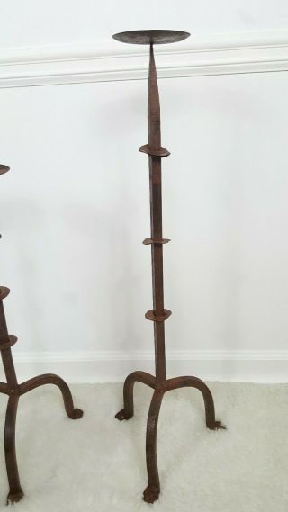 Gothic Wrought Iron 17th Century Handmade Pricket Floor Candle Stand Candlestick 7