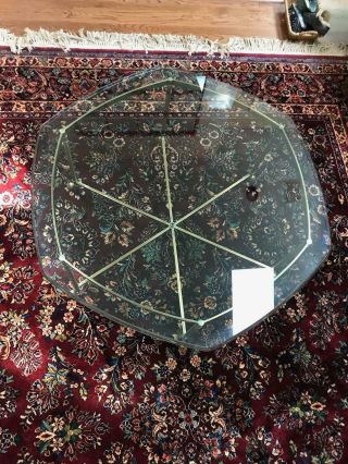 Vintage Labarge Style Hexagon Glass Coffee Table with Brass Hoof Foot 4