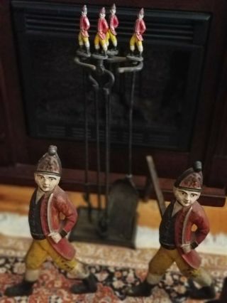 Antique Hessian Soldier Andirons And Matching Fire Tools