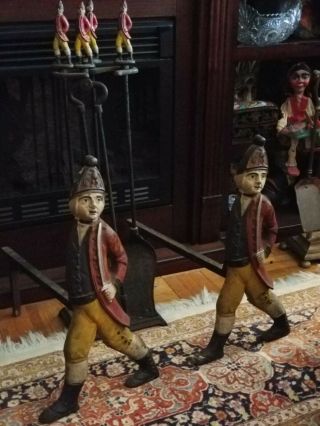 Antique Hessian Soldier Andirons and Matching Fire Tools 2
