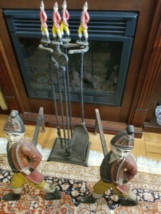 Antique Hessian Soldier Andirons and Matching Fire Tools 3