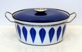 Vintage Cathrineholm Mid - Century Modern Cobalt Lotus Enamel Ware Stock Pot & Lid