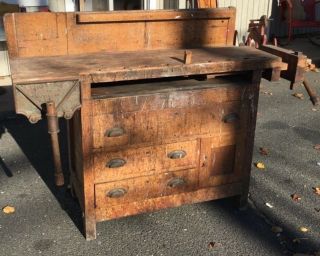 Vintage Carpenter Workbench / Kitchen Island,  Desk,  Tv Console We Ship