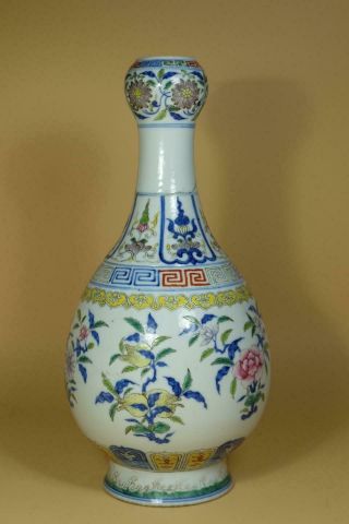 Chinese Blue And White Wucai Garlic - Head Vase,  Marked.