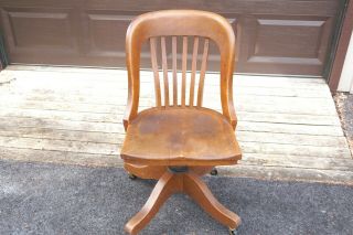 VINTAGE 1920 ' S THE B L MARBLE CHAIR CO SOLID WOOD OAK ? OFFICE CHAIR ON WHEELS 12