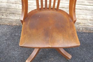 VINTAGE 1920 ' S THE B L MARBLE CHAIR CO SOLID WOOD OAK ? OFFICE CHAIR ON WHEELS 3