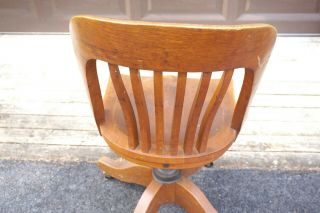 VINTAGE 1920 ' S THE B L MARBLE CHAIR CO SOLID WOOD OAK ? OFFICE CHAIR ON WHEELS 4