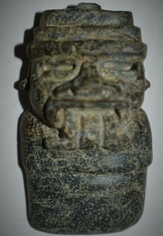 Orig $1099 Wow Pre Columbian Olmec Stone Pendant,  Carved Both Sides 3in Prov