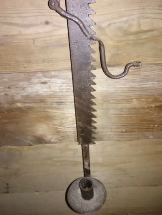 Antique Wrought Iron Hanging Saw - tooth Trammel Lighting candle holder RARE 3
