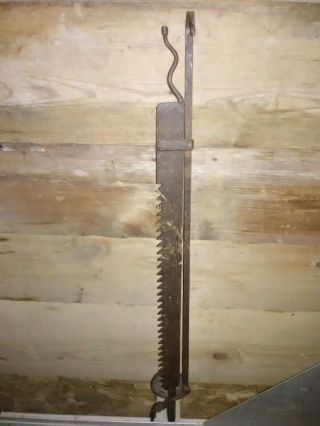 Antique Wrought Iron Hanging Saw - tooth Trammel Lighting candle holder RARE 5