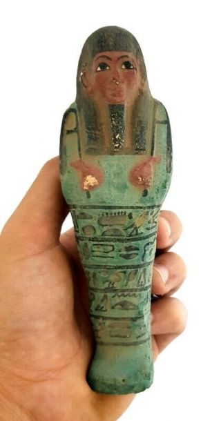 Giant Rare Shabti Egyptian Glazed Ancient Ushabti Faience Hieroglyphic