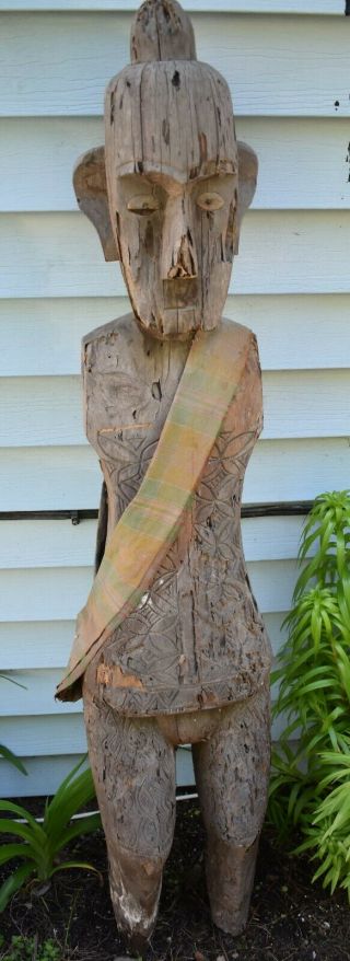 Orig $399 - Sulawesi Ritual Figure,  Tau Tau 1900s 50 " Prov Carvings Legs,  Belly