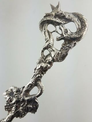 Incredible Dutch.  833 Silver Large Ornamental Spoon W/ Snake Birds Angels Cherub