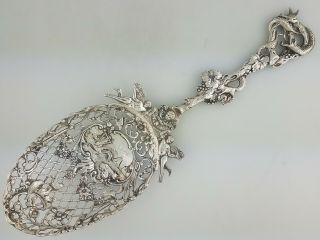 Incredible Dutch.  833 Silver Large Ornamental Spoon w/ snake birds angels cherub 2