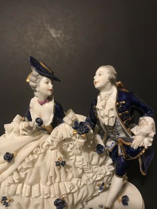 Dresden Lace Porcelain Figurine From Germany Unterweissbach Courting Couple