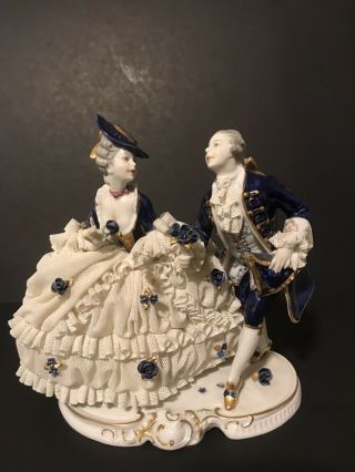 Dresden Lace Porcelain Figurine from Germany Unterweissbach Courting Couple 2