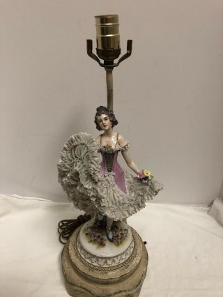 Antique Dresden Figurine German Fabulous Porcelain Lace Figurine Ballerina Lamp