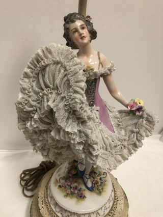 Antique Dresden figurine German Fabulous porcelain Lace figurine Ballerina Lamp 2