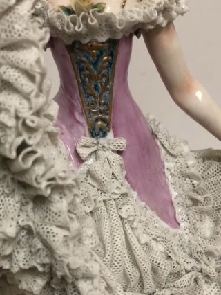 Antique Dresden figurine German Fabulous porcelain Lace figurine Ballerina Lamp 9