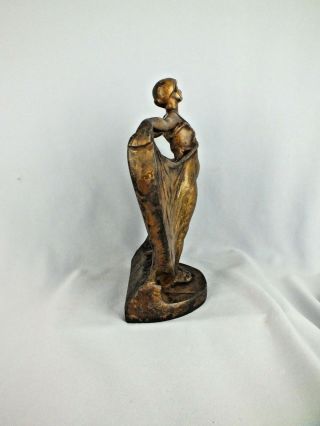 Antique Deco Girl Doorstop in Rare Solid Bronze or Brass w Old Surface 3