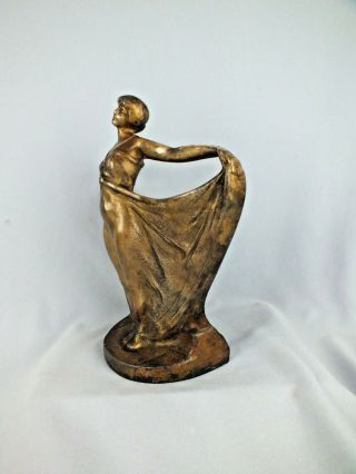 Antique Deco Girl Doorstop in Rare Solid Bronze or Brass w Old Surface 6