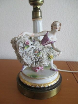 Antique Muller Volkstedt Dresden Porcelain Lamp Figurine.
