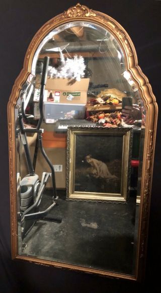 Antique French Gold Guilt Wood Wall Beveled Mirror Absolutely