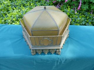 Antique Bronze Brass and Leaded Glass Gothic Style Hanging Lamp Shade Chandelier 4