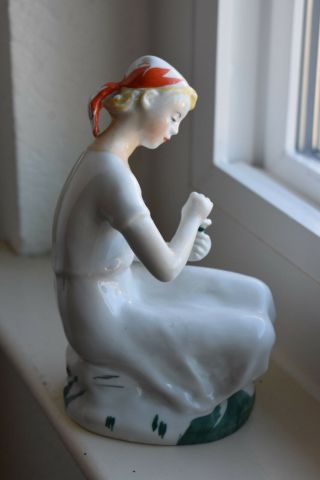 Lovely Figure Of Girl With A Flower Russian Soviet Porcelain Figurine From 1960s