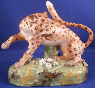 Antique 18thc Staffordshire / Derby Porcelain Leopard Figurine Figure English