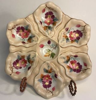 Antique Victorian Porcelain Oyster Plate By Victoria Bohemia C.  1890s