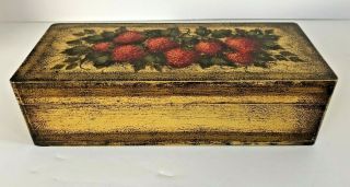 Signed Peter Ompir Folk Art Hand Painted Lidded Box With Strawberries Motif
