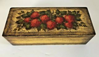 Signed Peter Ompir Folk Art Hand Painted Lidded Box With Strawberries Motif 2