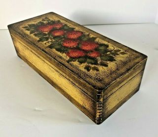 Signed Peter Ompir Folk Art Hand Painted Lidded Box With Strawberries Motif 3