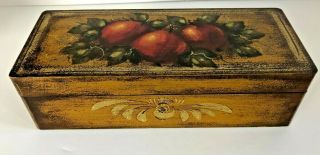 Signed Peter Ompir Folk Art Hand Painted Lidded Box With Apples Motif