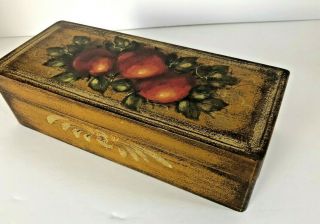 Signed Peter Ompir Folk Art Hand Painted Lidded Box With Apples Motif 2