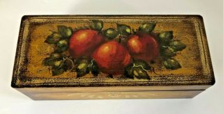 Signed Peter Ompir Folk Art Hand Painted Lidded Box With Apples Motif 3