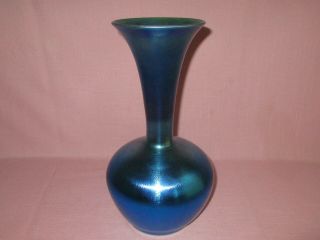 Durand Art Glass Early 20th C Blue Aurene Iridescent Large Vase 1716 - 12 12.  25 "