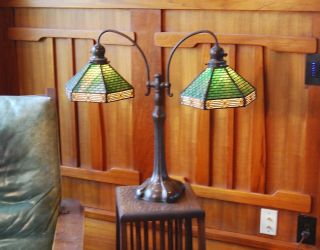 Handel Double Student Desk,  Table Lamp,  Mission,  Arts And Crafts