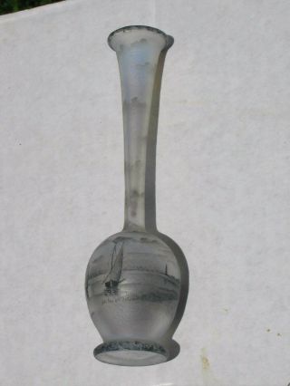 Antique Glass Salt Vase - Rare (1) - Daum - Windmill,  Boats -