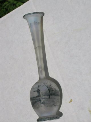 antique glass salt vase - rare (1) - Daum - windmill,  boats - 2