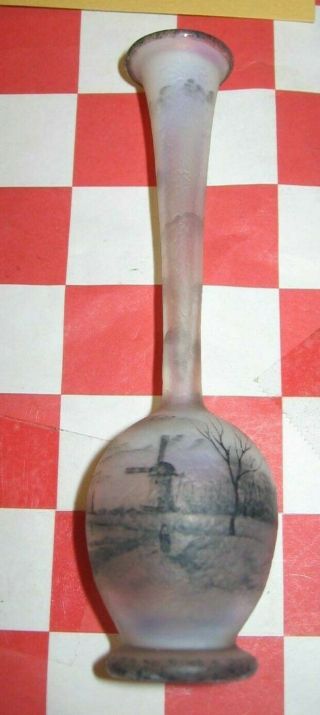 antique glass salt vase - rare (1) - Daum - windmill,  boats - 3