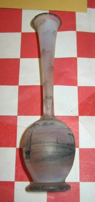 antique glass salt vase - rare (1) - Daum - windmill,  boats - 4