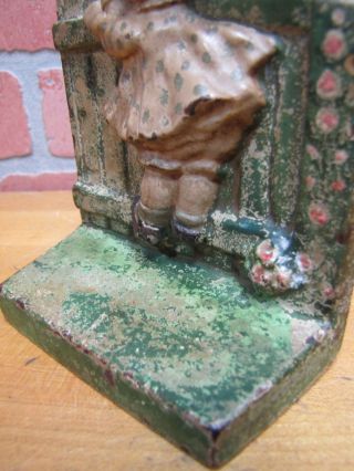 Antique HUBLEY GIRL on FENCE Cast Iron Bookend Doorstop GGD GRACE G DRAYTON 11